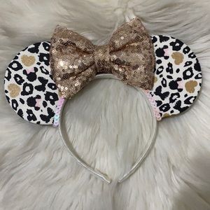 Disney Leopard Print Minnie Ears with Gold Sequin Bow